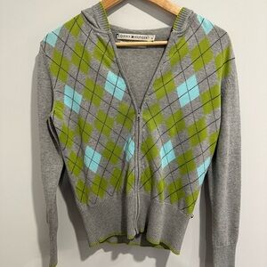 Tommy Hilfiger Argyle Print Hooded Full Zip Women’s Sweater Size M